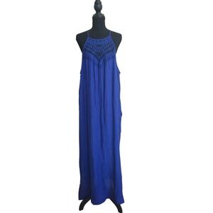 Royal Blue Halter Maxi Crochet Lace Keyhole Neckline XXL Boho Resortwear Beach